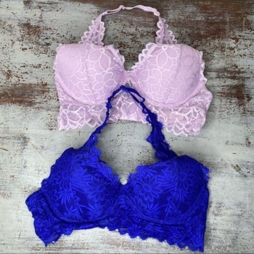 2 PINK Victoria’s Secret lavender blue lace bralette bundle small